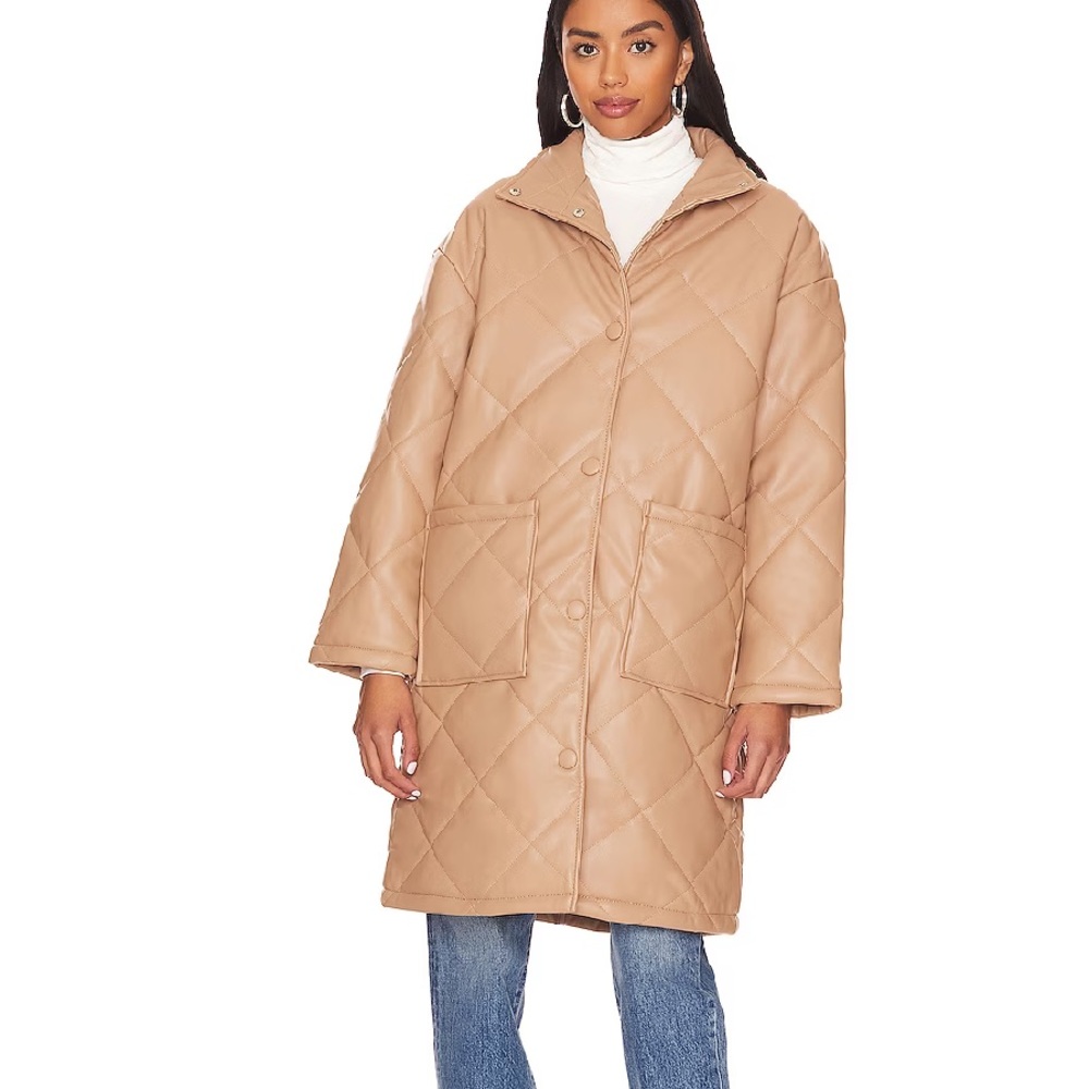 NWT Revolve Lovers + Friends Giselle Faux Leather Quilted Coat Nude Size Medium